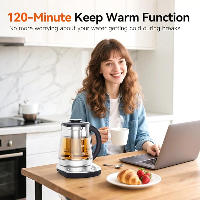 Electric Kettle With Infuser, 1.5L Electric Tea Kettle With Temperature Control, 1200W Fast heating for Pour Over Coffee, Brew Tea, Boil Hot Water, BPA-Free, Easy to Clean G888B - Bloomnest