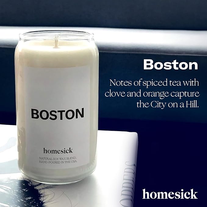 Homesick Scented Candles for Home (Boston) - 13.75 oz Long-Lasting Soy Wax Jar Candle for Women & Men for All Occasions, 60-80 Hours Burn Time - Notes of Orange, Tea & Nutmeg - Bloomnest
