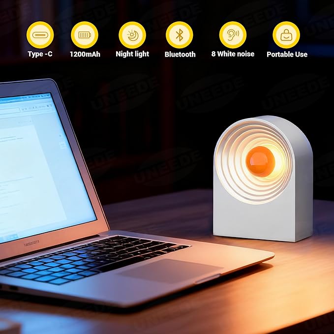 UNEEDE White Noise Sound Machine with Bluetooth Functionality, Night Light, Portable Bluetooth Speaker with Noise Canceling for Office & Sleeping, Meditation, Gathering (White) - Bloomnest