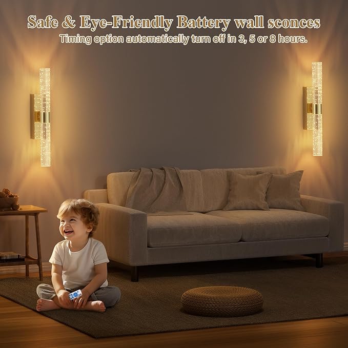 camuucci Battery Operated Gold Wall Sconces Set of 2 Rechargeable Battery Powered Wall Light with 12000mAh Not Hardwired Dimmable Wall Lamp Fixtures for Bedroom Living Room 20.9 Inches - Bloomnest