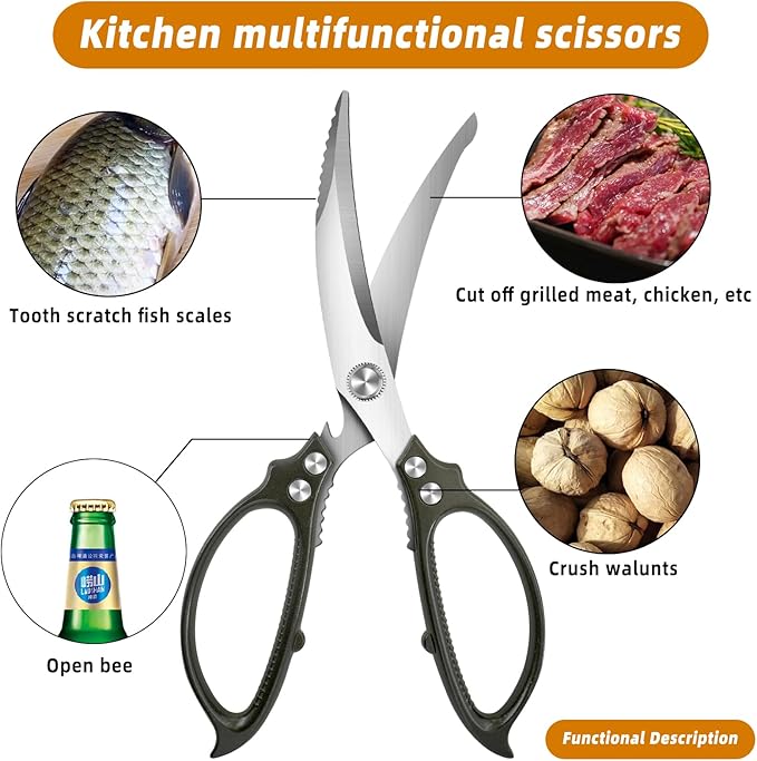Heavy Duty Poultry Shears,Kitchen Shears,Food Scissors All Purpose for Meat Cutting,Chicken,Turkey,Fish,Dishwasher Safe Kitchen Scissors with Anti-Slip Handle - Bloomnest
