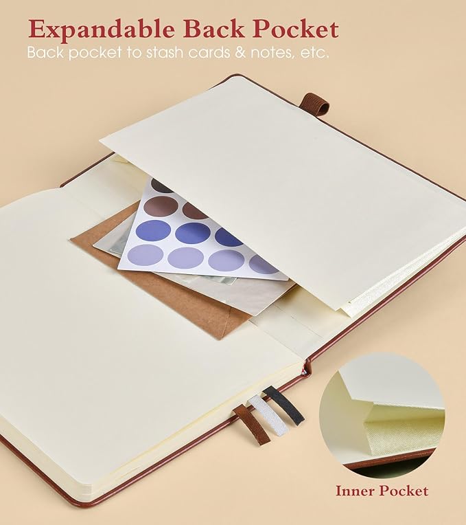 Graph Notebook for Women Men, 160 Pages Grid Paper, Graphing Notebooks for School, Work, Quad Ruled, Inner Pocket, A5 Hardcover Vintage Leather Journals for Writing, 5.8"x8.5" (Brown) - Bloomnest