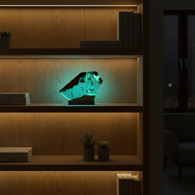 Handcrafted Ocean Scene Night Light, LED Resin Art Lamp with Sea Turtles and Divers, Decorative Table Lamp, Wooden Base (Dragons) - Bloomnest