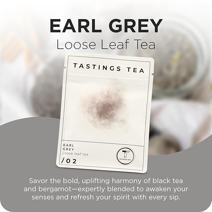 Tastings Tea Earl Grey - 3.5 oz. Loose-Leaf Blend | Assam & Nilgiri Tea Leaves with Bergamot Oil | Caffeinated for Morning Rituals | Holistic Wellbeing - Bloomnest