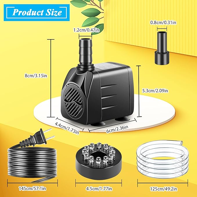 3 Pack Submersible Pump with Led Light, Small Fountain Pump with Tubing, Submersible Water Pump for Aquarium Fish Tank Indoor or Outdoor Pond Fountain Hydroponics Statuary (10W 160GPH) - Bloomnest
