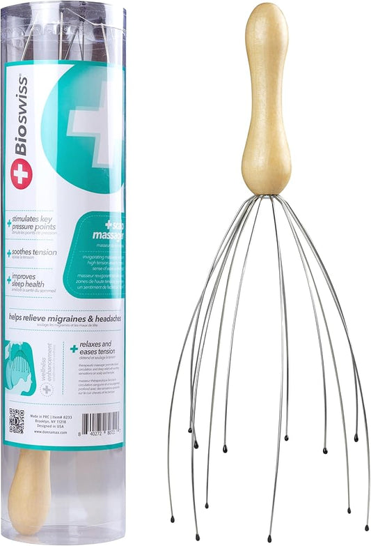 BioSwiss Scalp Massager, Handheld Head and Temple Massage Tool for Relaxation and Hair Stimulation Bioswiss