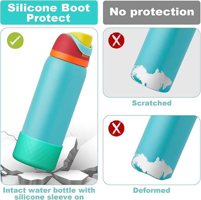 2PCS Silicone Water Bottle Boot for Owala 24oz 32oz 40oz, Anti-Slip Protective Sleeve Bottom Bumper Protector for FreeSip, Twist, and Flip Stainless Steel Water Bottles Alwenid