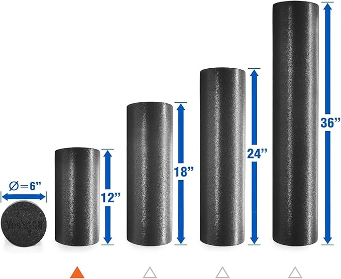 Yes4All Medium Firm Round PE Foam Roller 12, 18, 24, 36 Inches for Pilates, Yoga, Stretching, Balance & Core Exercises - Bloomnest