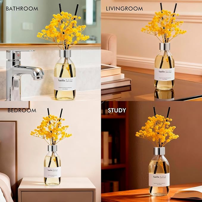 Clesh Reed Diffuser Set, 6.7 oz Vanilla Scented Diffuser with Sticks, Home Fragrance Reed Diffuser for Bathroom Shelf Decor - Bloomnest