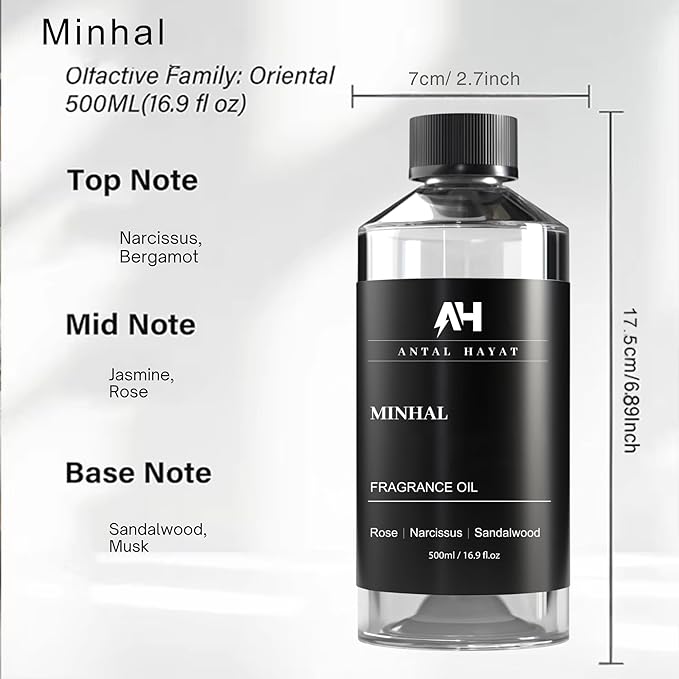 Hotel Scents Diffuser Oil Minhal 500mL – Luxury Home Scent Refill with Rose, Narcissus, Patchouli – Inspired by Iris de Nuit Perfume – Premium Essential Oil for Waterless & Ultrasonic Diffuser - Bloomnest