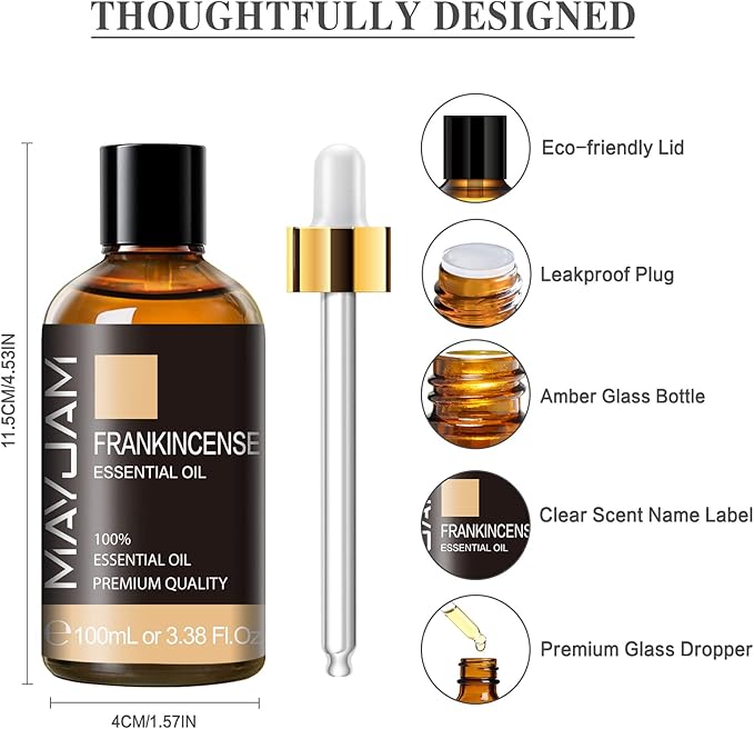 Frankincense Essential Oil 100ml, MAYJAM Premium Essential Oils for Aromatherapy, Diffuser, Soap Making, Candle Making, Large Bottle Frankincense Oil with Gift Box(3.38fl.oz) - Bloomnest