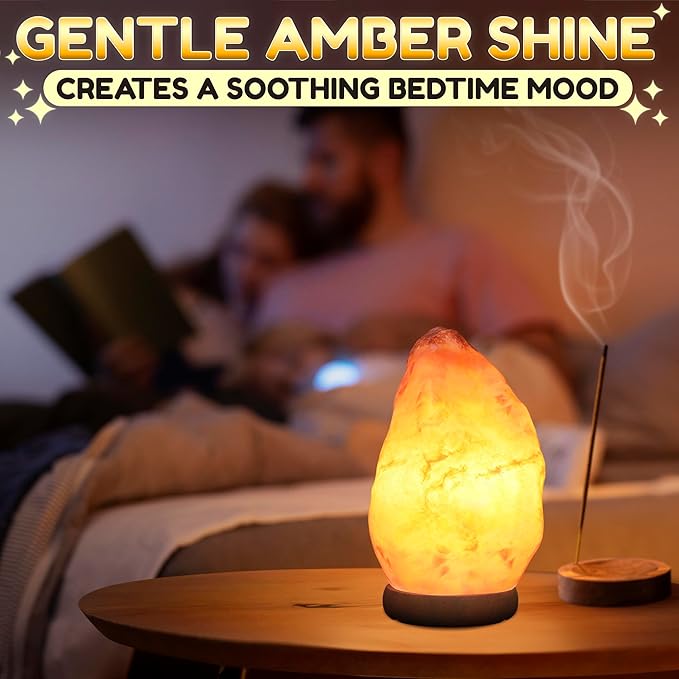 Himalayan Salt Rock Lamp with Dimmer – Hand-Carved Himalayan Salt Lamp 5.5–7 Inch (3-5.5 Lbs) with Wooden Base, Cord & Bulb – Adjustable Warm Amber Glow for Bedroom, Living Room, or Meditation Space