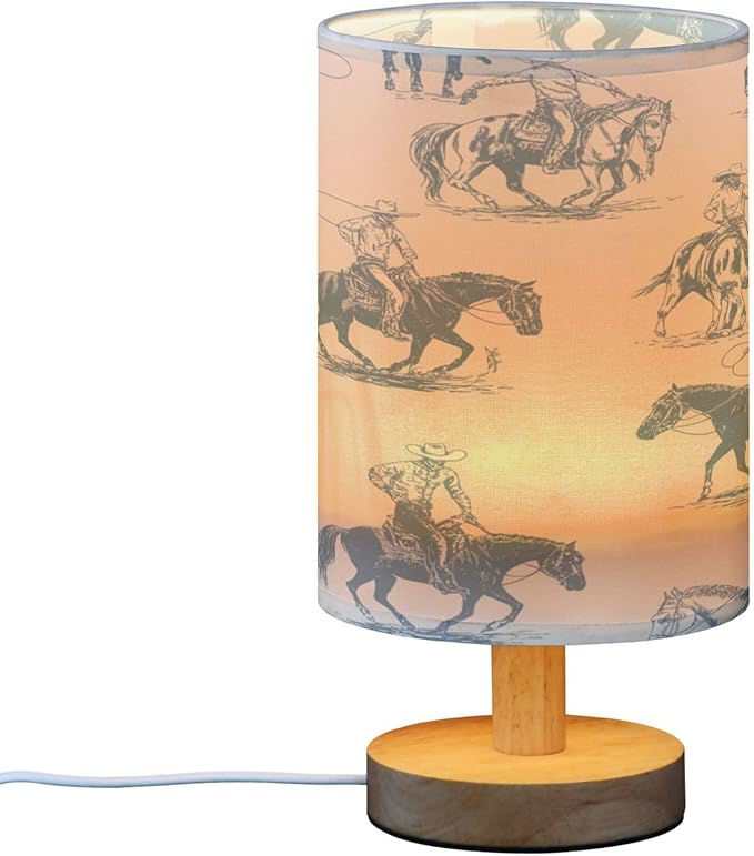 Western Cowboys Blue LED Table Lamp with USB Port Night Light Bedroom Lamps for Nightstand Living Room Dorm Home Office Desk - Bloomnest