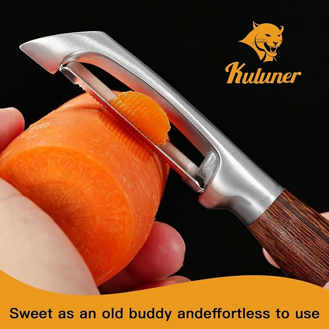 Serrated Blade Premium I Type 304 Stainless Steel Multifunctional Kitchen Peeler Real Wood Handle Ultra Sharp Blade Vegetable Potato Apple(Wenge) - Bloomnest