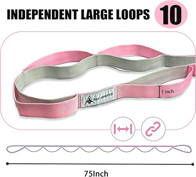 Stretching Strap Yoga Strap with Loops, Stretch Straps for Physical Therapy, Non-Elastic Exercise Strap for Pilates, Dance and Gymnastics with Workout Guide - Bloomnest
