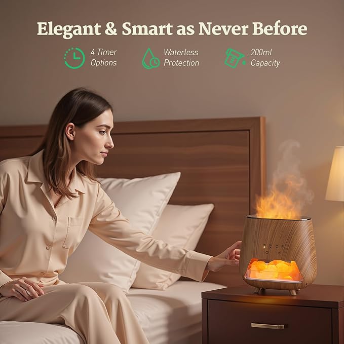 Essential Oil Diffuser for Home: 200ml Aromatherapy Diffuser with Himalayan Pink Salt Rock, Cool Mist Humidifier with Auto Off Function and 9 Colors LED Night Light for Bedroom - Bloomnest