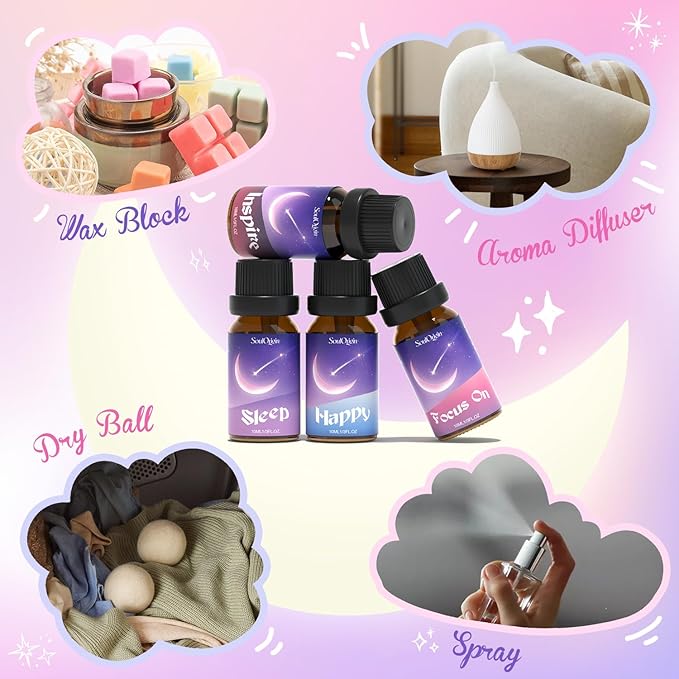 Essential Oil Blends, Essential Oils for Diffusers for Home, Best-Wishes Kit Scent Diffuser Oil, Use for Soap Candle Making- Sleep, Happy, Breathe, Inspire, Relax, Focus On - Bloomnest