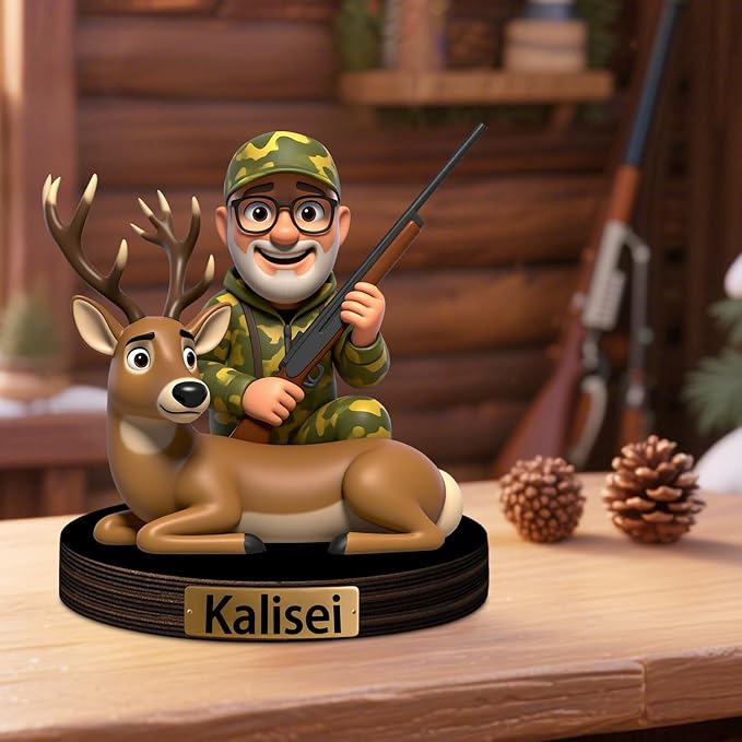 Personalized Deer Hunting Photo Cartoon Style Plaque,Custom 2D Print Hunting Photo Picture Decor Gift for Men Dad Papa Grandpa - Bloomnest