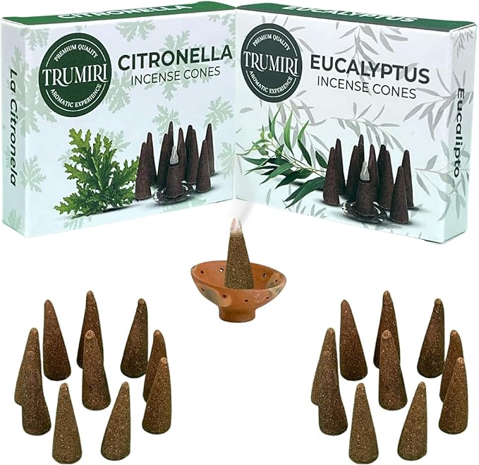 TRUMIRI Incense Cones - Combo Pack of 20 - 10 Citronella + 10 Eucalyptus Scented Cones TRUMIRI