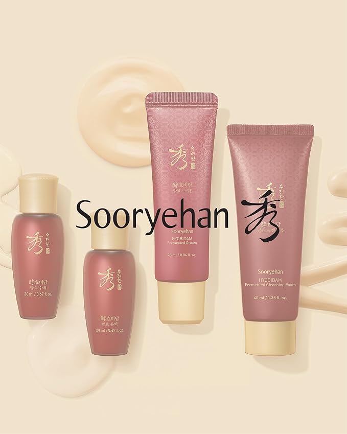 Sooryehan Hyobidam Fermented Travel Kit (Pack of 4) - Herbal korean skincare set with Toner, Emulsion, Cream & Cleansing Foam, featuring Baekhyodan™ & Silver Mushroom. for hydration & elasticity. - Bloomnest