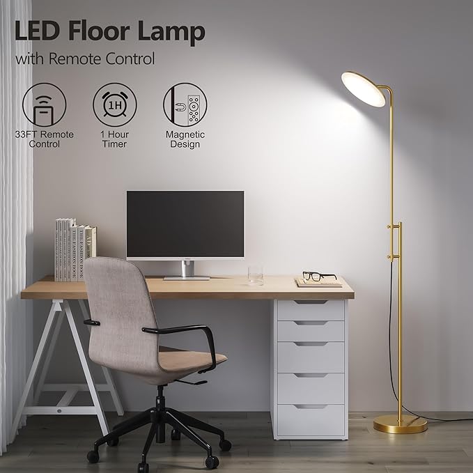 SUNMORY 32W/3000LM Floor Lamps, Super Bright LED Standing Lamp with Remote Control, Adjustable Tall Lamp with 350°Rotating Head, Modern Dimmable Torchiere Corner Lamp for Living Room, Bedroom, Office - Bloomnest