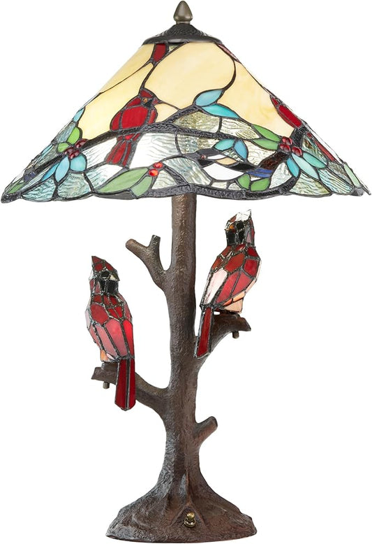 RIVER OF GOODS - Stained Glass Triple Lit Cardinals on Tree Table Lamp - 23.75" in - Table Lamp for Bedroom - Bedside Lamp - Desk Lamps for Home Office - Tiffany Style - Multi Color - Bloomnest
