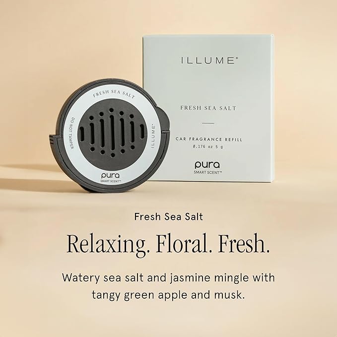 Pura Car Scent Refill - Fragrance for Pura Car Diffuser - Clean & Safe Luxury Diffuser Scent - Long-Lasting Fragrance for 30 Days of Aroma - Fresh Sea Salt - Bloomnest