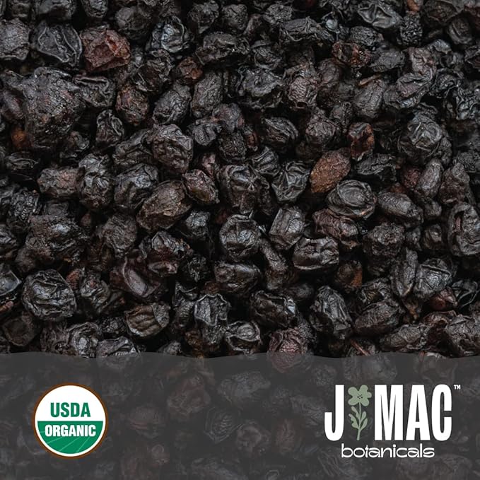 J Mac Botanicals Certified USDA - 100% Organic Dried Elderberries - 1lb Bulk - Non-Irradiated, Non-GMO, Whole Black Elderberry Immune Support - Raw Vegan Sambucus 1 Pound - Bloomnest