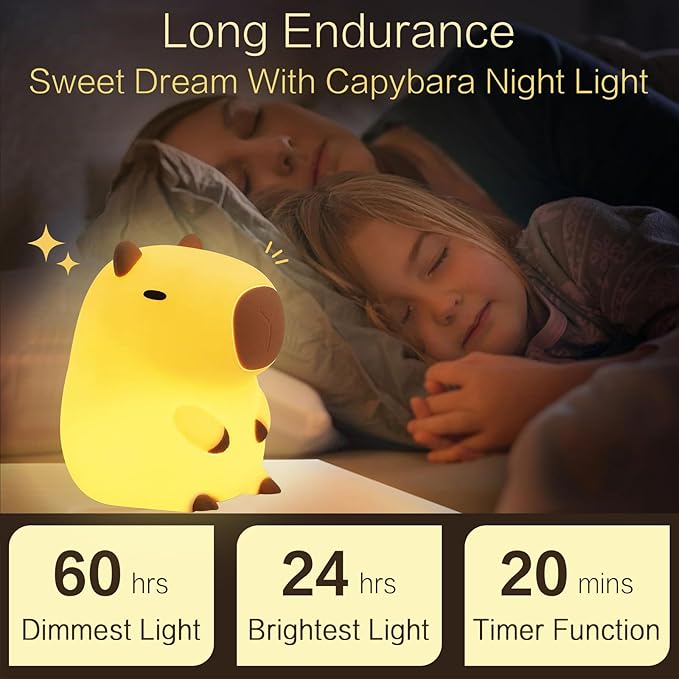 Capybara Cute Night Light, Squishy Capybara Lamp Xmas Gifts Toys, Rechargeable LED Dimmable Silicone Nightlight for Kids, Funny Light Up Capibara, Baby Nursery College Dorm Fall Décor - Bloomnest