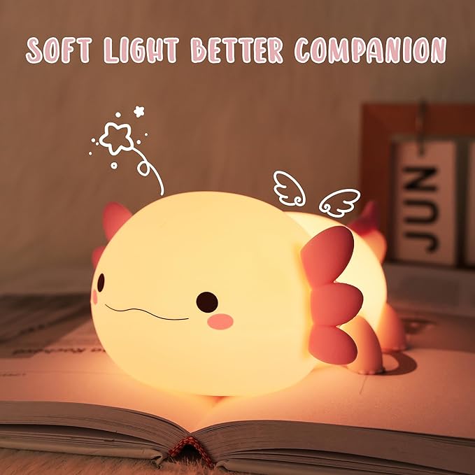Axolotl Night Light, Cute Night Light for Kids, Animal Silicone Nursery Night Lamp, Timer Dimmable Rechargeable LED Nightlight, Soft Feeding Room Decor Bedside Lamp Gifts for Kids Girls Boys Women - Bloomnest