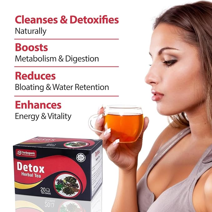 Herboganic Detox Herbal Tea - Wide Variety of Flavors and Benefits | Natural Ingredients | Digestion Support, Immune Boost and More | 20 Tea Bags - Bloomnest
