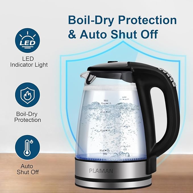 1500W Electric Kettle with Temperature Control - 6-Temp Presets for Tea/Coffee, Double Wall Cool-Touch, 4H Keep Warm, 1.7L Borosilicate Glass & BPA-Free, Fast Boil for Home/Office - Bloomnest