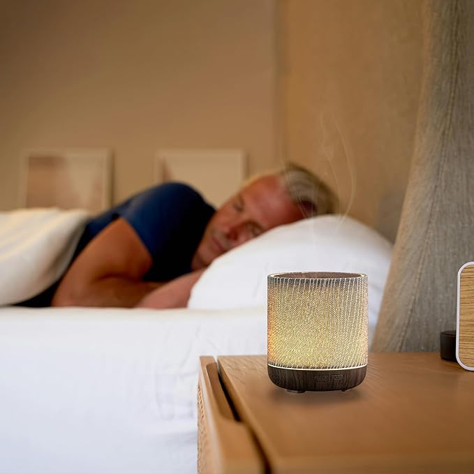 Essential Oil Diffuser 7 fl oz 200ml with Fabric Cover and Night Lamp | Ultrasonic Aroma Diffuser | Humidifier w Lights | Room Decor | Small Humidifier for Bedroom | Gift (Dark Brown) - Bloomnest