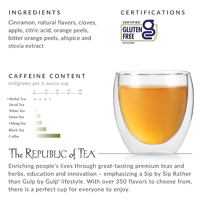 The Republic of Tea - Mulled Apple Spice Herbal Tea Tin, 36 Tea Bags, Naturally Caffeine Free - Bloomnest