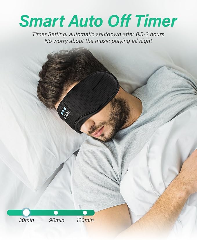 LC-dolida Sleep Headphones, White Noise Bluetooth Sleep Mask 3D Wireless Eye Mask Sleeping with Timing, Sleep Mask with Bluetooth Headphones for Side Sleepers Travel Yoga, Cool Gifts Men Women - Bloomnest