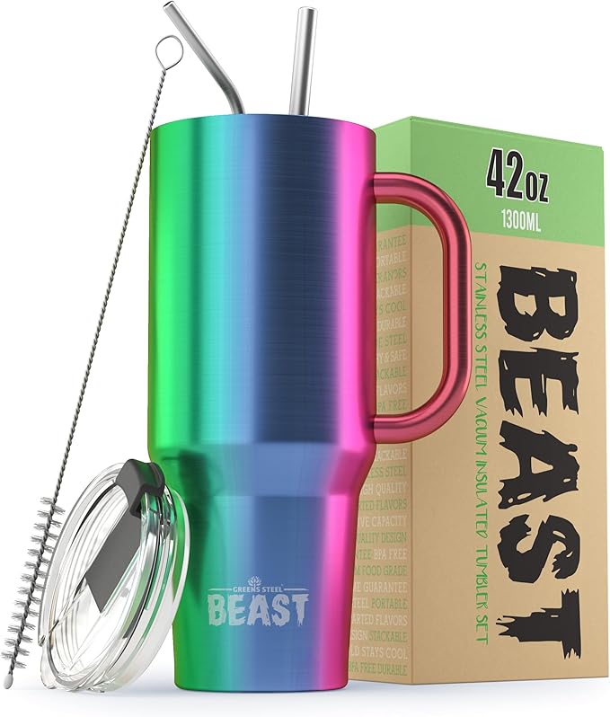 Beast 42 oz Tumbler Stainless Steel Vacuum Insulated Coffee Ice Cup Double Wall Travel Flask (Rainbow) - Bloomnest