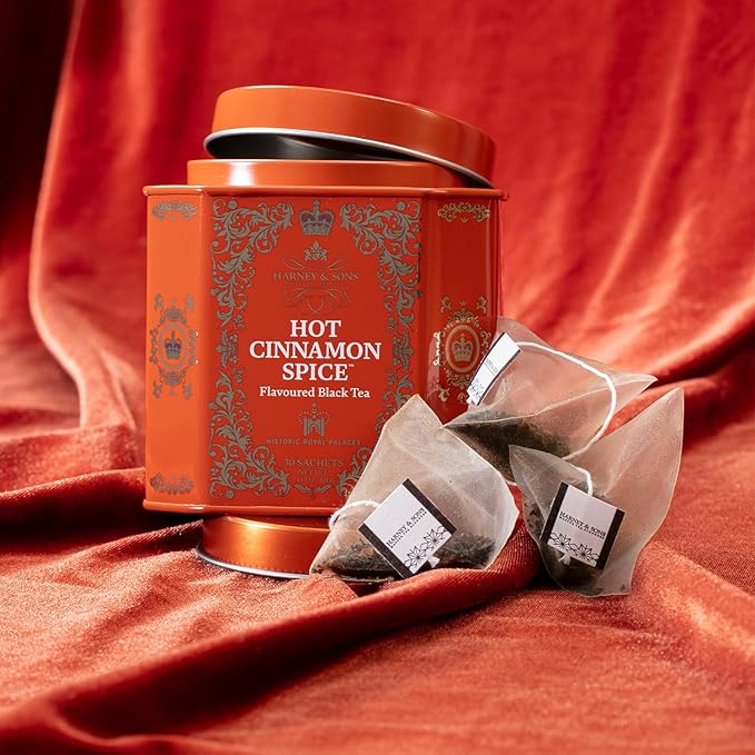 Harney & Sons Hot Cinnamon Spice Tea Tin - Black Tea with Orange & Sweet Clove - 2.67 Ounces, 30 Sachets - Bloomnest