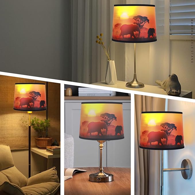 Brown elephant Printed Large Drum Lamp Shades set of 2. Easy Assembly.11.4"x13"x10" Barrel Lamp Shade for Farmhouse village Decoration.Replacement lamp shades for table lamps floor Lamps(Sipder Model) - Bloomnest