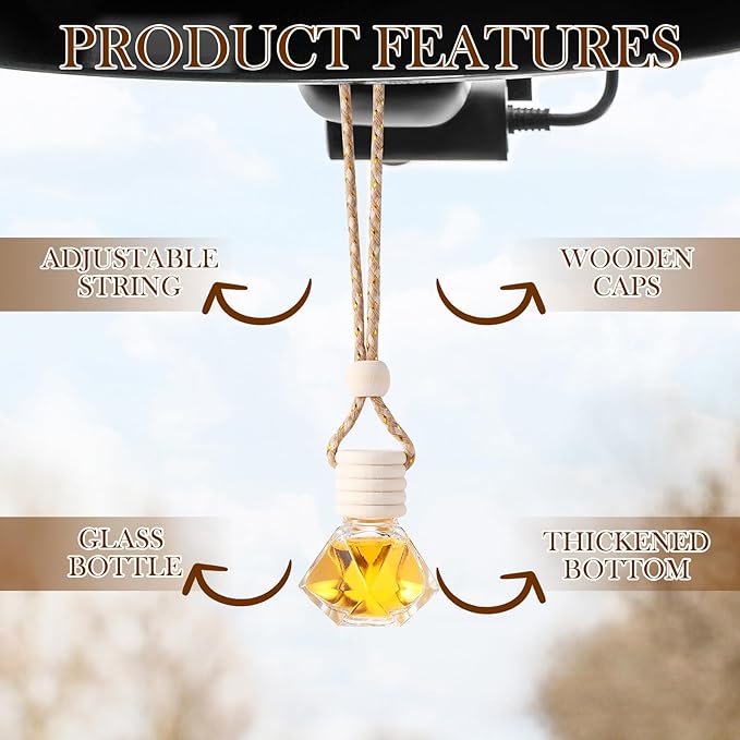 Boao 15 Sets Hanging Car Air Freshener Diffuser Bottles Empty Bulk with Car Diffuser Instruction Cards Organza Bags Glass Refillable Essential Oil Fragrance Aromatherapy Pendant (Diamond,Transparent) - Bloomnest