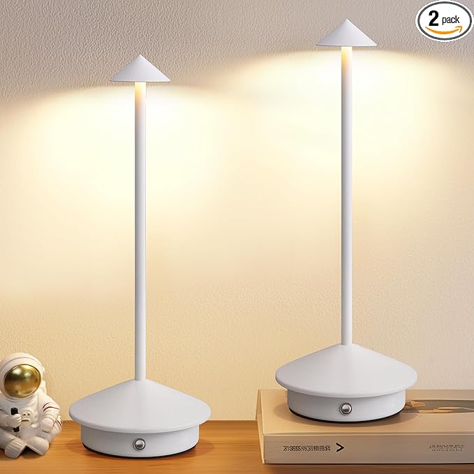 Modern Cordless Table Lamp Set of 2, Portable LED Desk Lamps, 5000mAh Rechargeable Battery Operated Lighting for Bedroom Dining Room Restaurant Coffee Shop Camping Night Light (White) - Bloomnest