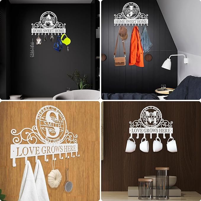 Personalized Metal Key Rack Hooks, Key Holder Wall Mounted Key Hooks, Couple Theme Wall Decoration Hooks, Key Hanger Organizer for Living Room, Entryway, Bathroom, Office Decor - Bloomnest