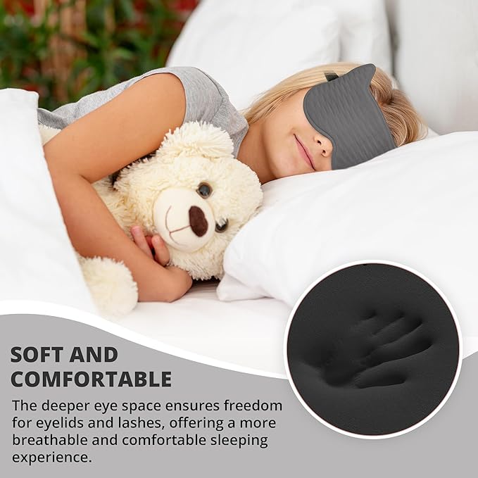 3D Kids Sleep Eye Mask: 3D Contoured Cup Sleeping Masks, Blindfold Sleep Eye Cover with Adjustable Strap, Memory Foam Lightweight Night Eyeshade for Boys Girls Teens (Gray) - Bloomnest