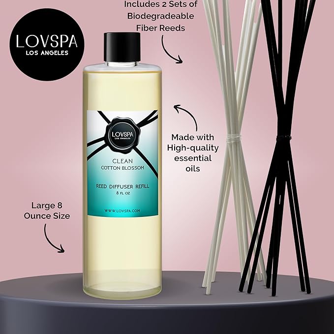 LOVSPA Clean Cotton Blossom Diffuser Oil - Essential Oils for Diffuser Refill & Air Freshener Room Spray - Long-Lasting & Natural Home Fragrance, Scented Oil for Diffusers, USA Made, 8 oz - Bloomnest
