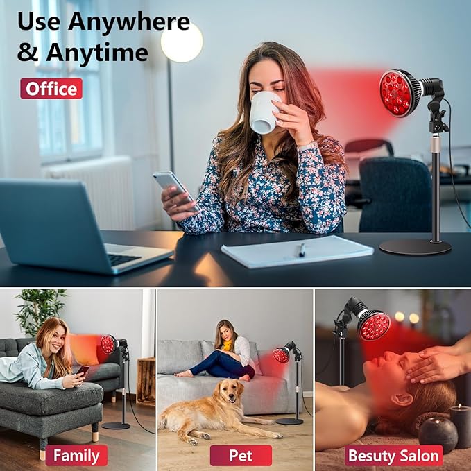 Wolezek Red Light Therapy Lamp - LED Face & Body Treatment, Adjustable Stand 10-16.5in, 18 LEDs 660nm & 850nm Combo WOLEZEKLED