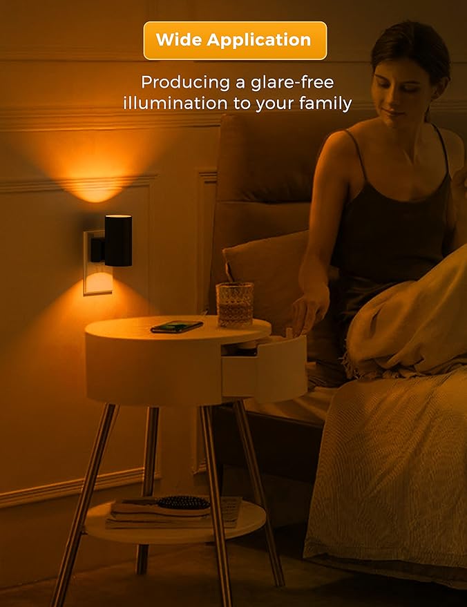 L LOHAS LED Night Light, Amber Nightlight, Dimmable Night Light, Light Sensor, Yellow Nightlight, 0-100LM, Sleep Light for Kids, Soft & Warm Light for Bedroom, Bathroom, 2 Pack - Bloomnest