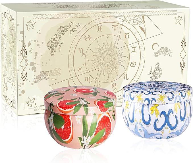 2 Pack Home Scented Candle, Grapefruit and Pine Scented Candles Ladies Gift Set, Soy Wax, Long Burning and Tin Candles, Birthday, Mother's Day, Anniversary. - Bloomnest