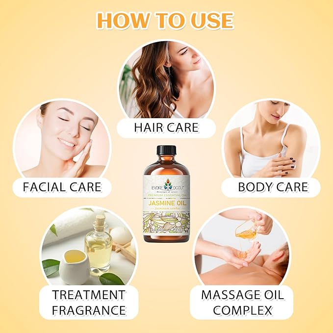 EVOKE OCCU Jasmine Essential Oil for Cleaning, Air Freshening, Relaxing, Add to Spray and Diffuser - 4 Fl Oz - Bloomnest
