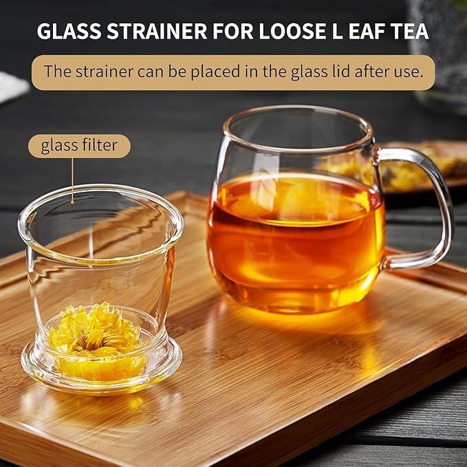 Large Glass Tea Cup, 34 oz Borosilicate Glass Tea Mug with Infuser and Lid, 1000ML Clear Tea Cups for Brewing Scented Tea and Tea Bag - Bloomnest
