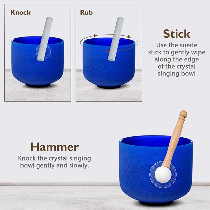 8 Inch Ingio A Note 432hz Third Eye Chakra Crystal Singing Bowl Healing with Carrying Case and Rubber Mallet Suede Strikers Oring - Bloomnest