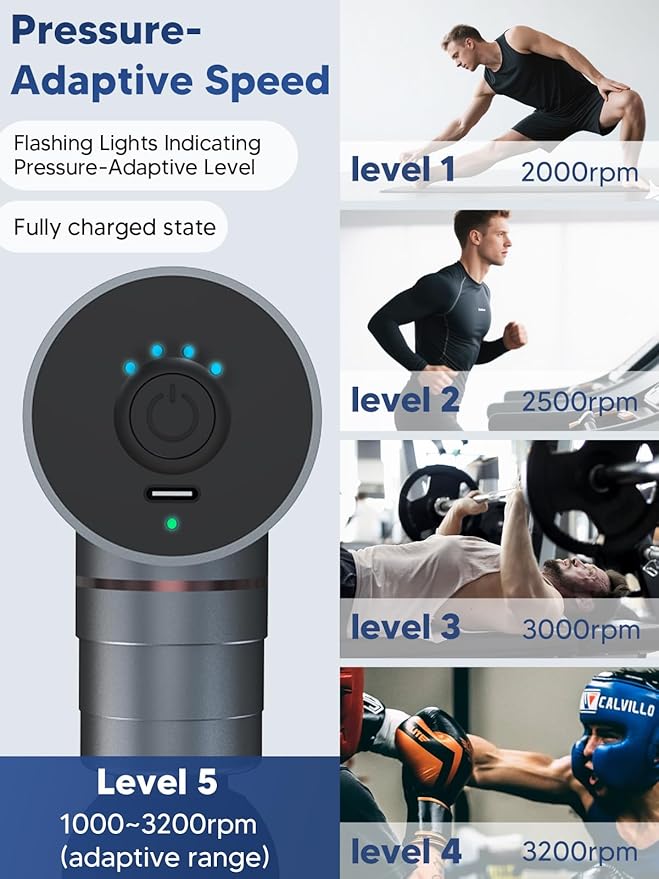 arboleaf Massage Gun Deep Tissue with Double Heads, Full-Metal Electric Portable Handheld Massager for Back, Shoulder, Sore Muscles, Pain Relief, 5 Modes, Seamless Speed Control - Bloomnest